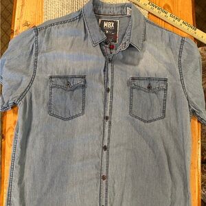 Men’s short sleeve Denim Button-Up Shirt Size Large slim Fit 100%cotton